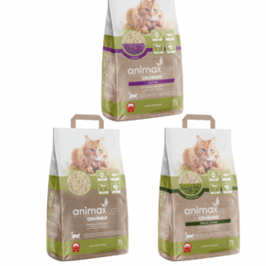 Producent naturalnych żwirków i peletów dla kotów i gryzoni 12 21 litrów AnimaxKot żwirek zbrylający – Zestaw testowy MIX 3 opakowania, 11kg